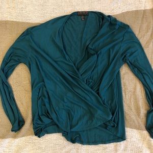 Teal wrap front long sleeve shirt